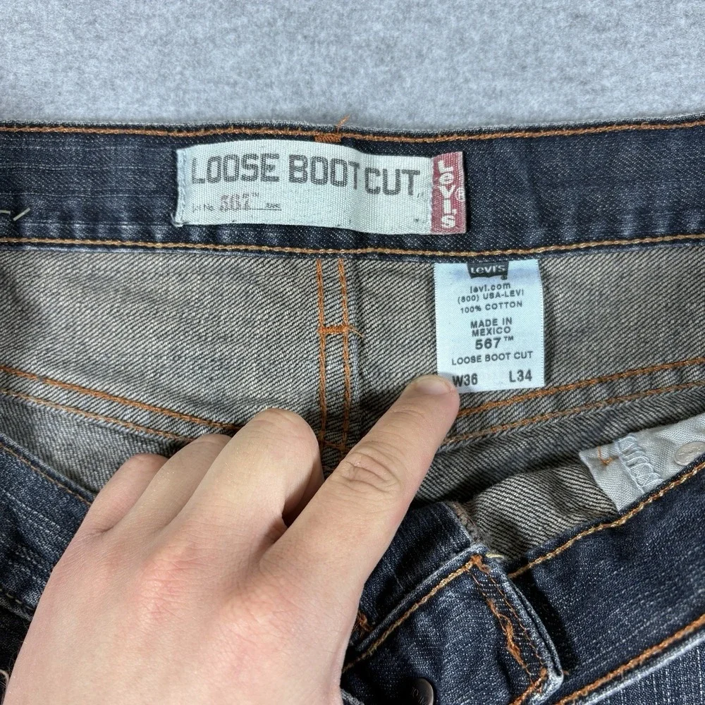 Vintage Levis 567 Loose Bootcut Jeans Mens 36x34 Y2K Dark Wash Button Fly Baggy